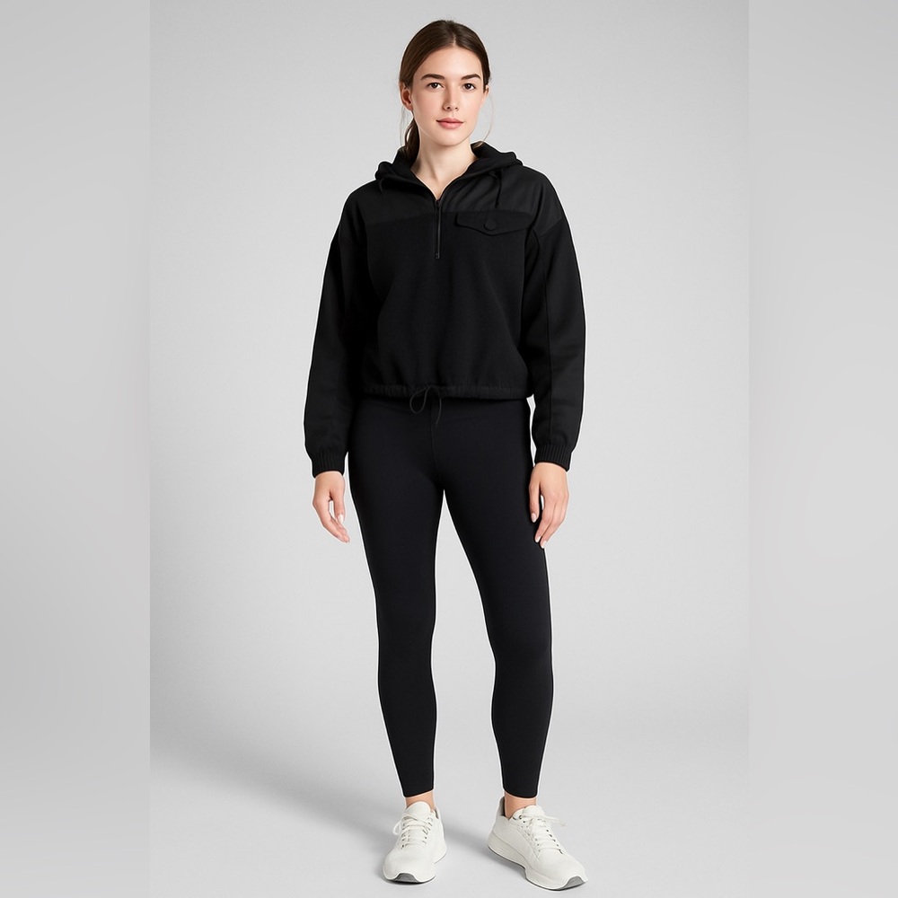 Athleta Black Hooded Half-Zip Pullover Jacket | Size M